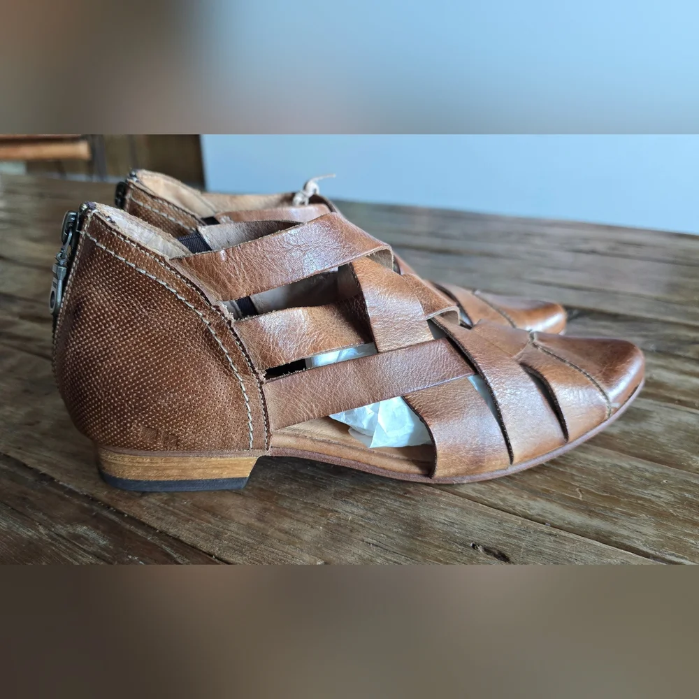 BED|STU Brittany  Brown Ankle Boots with Distressed Leather and Woven Straps - Picture 6 of 11